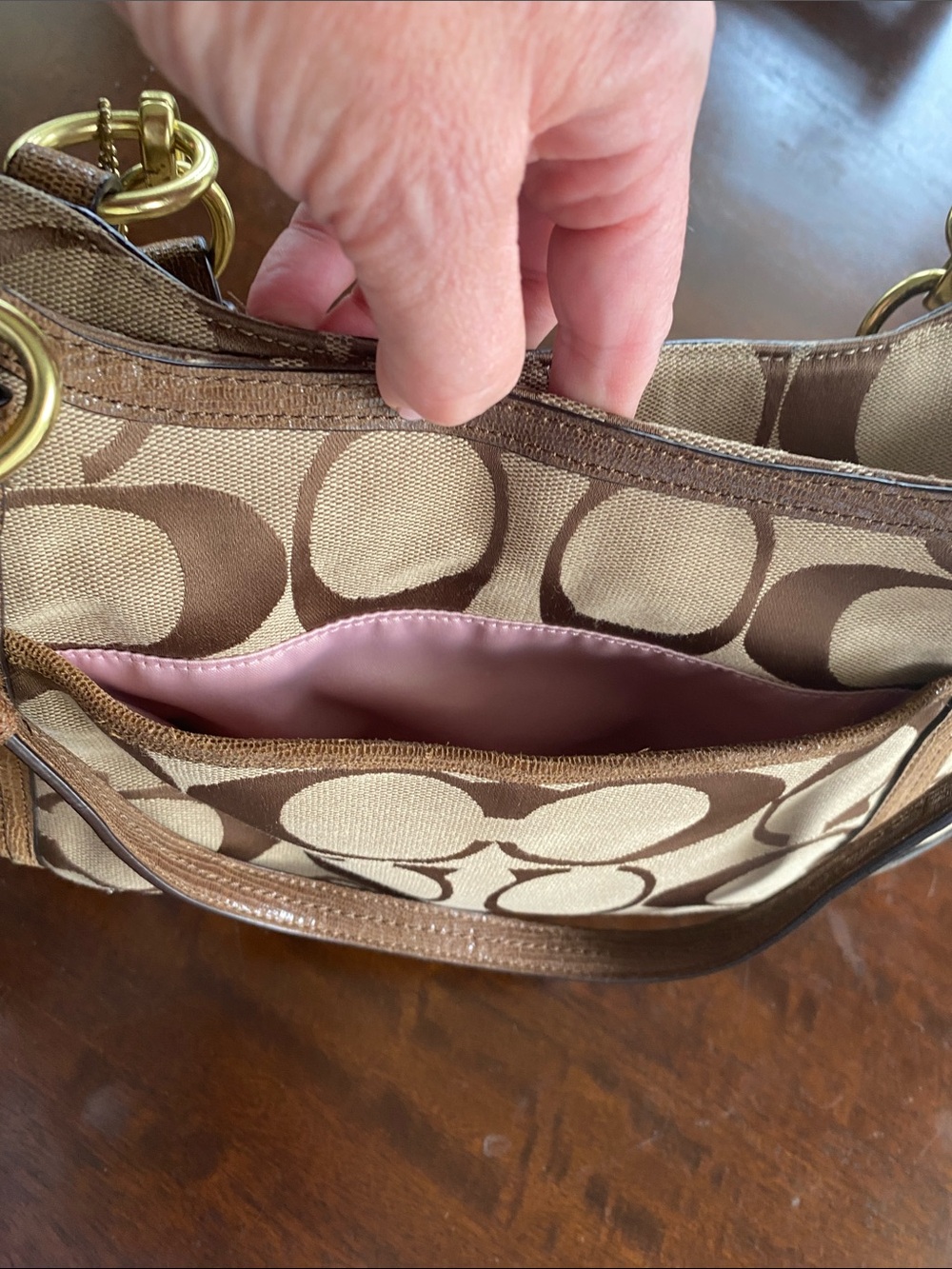 Coach Tan and Brown Signature Canvas Tote with Gold Hardware - Picture 8 of 12